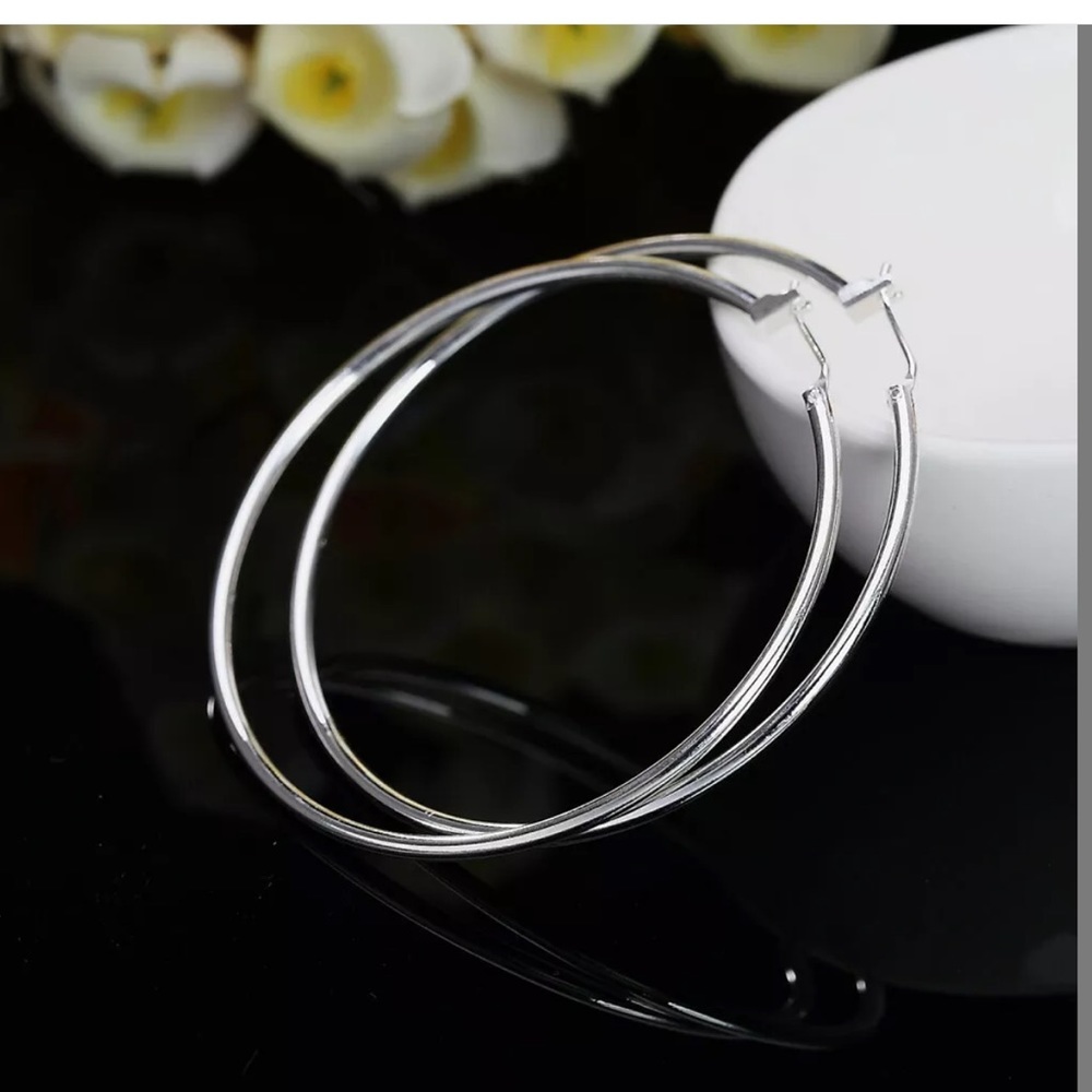 Sterling Silver Circle Round Hoops 1.76” - Picture 4 of 4